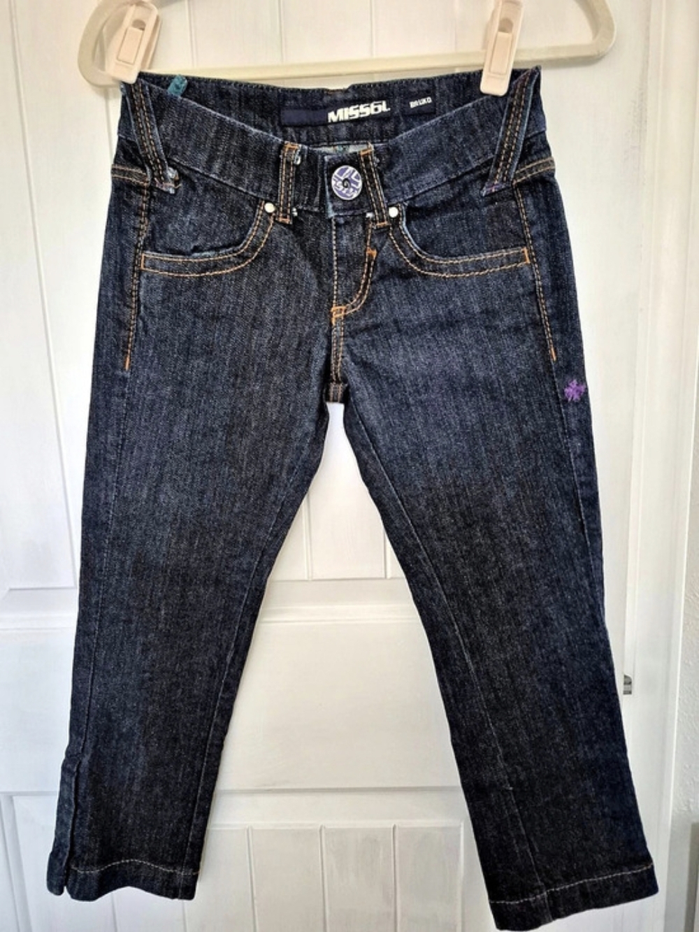 Vintage Miss Sixty Bruko Low Rise Dark Wash Denim Jeans Size 26 Y2K Embroidered